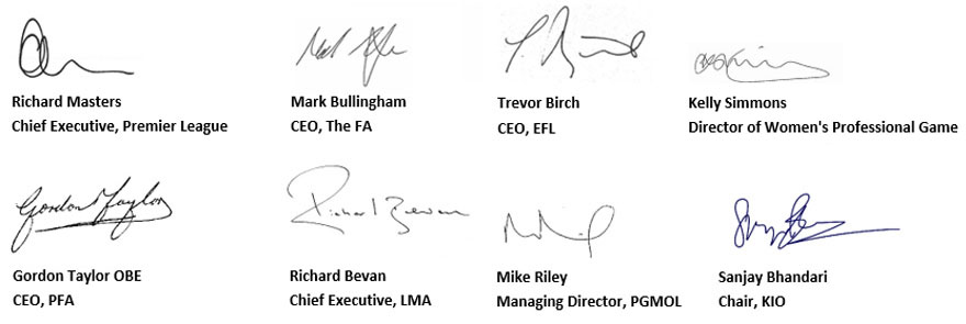 Football's stakeholder signatories 