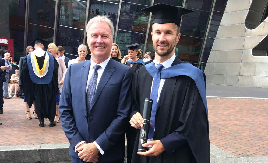 Proud Dad Vince O’Keefe celebrates with son Josh O’Keefe.