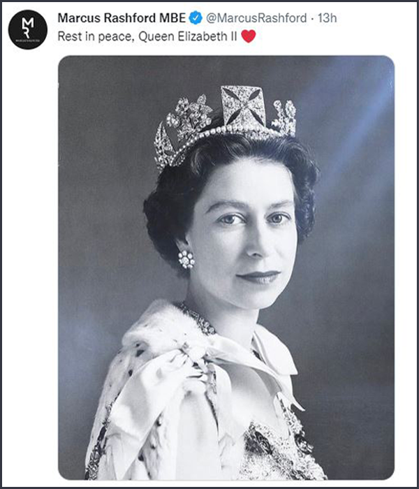 Marcus Rashford Tweet - Queen Elizabeth II