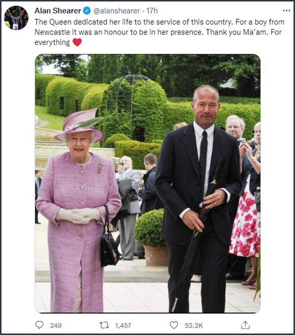 Alan Shearer Tweet - Queen Elizabeth II