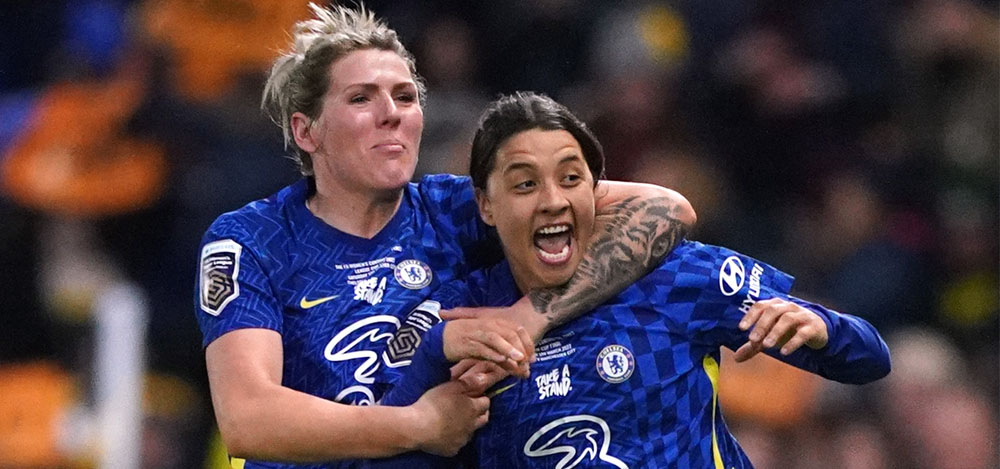 Millie Bright and Sam Kerr celebrate