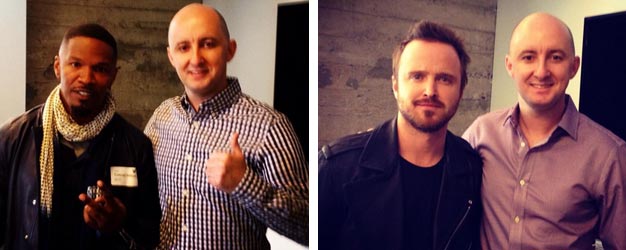 Ged Tarpey with Jamie Foxx and Aaron Paul