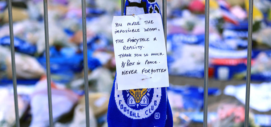 Supporters pay tribute at Leicester City Football Club.