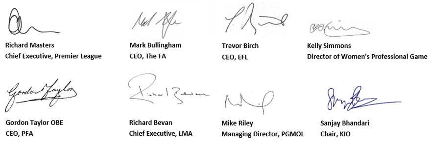 Football's stakeholder signatories 